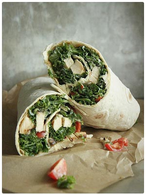 Kale Caesar Salad with Grilled Chicken Wrap