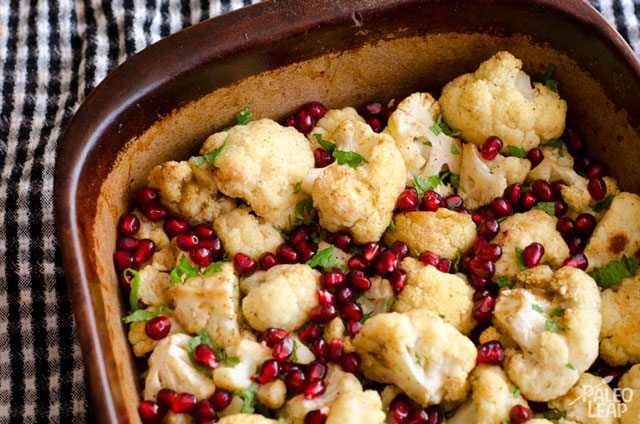 Roasted cauliflower with mint and pomegranate