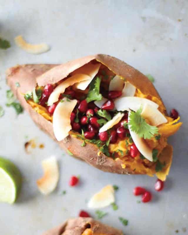 Sweet Potatoes with Coconut, Pomegranate, and Lime