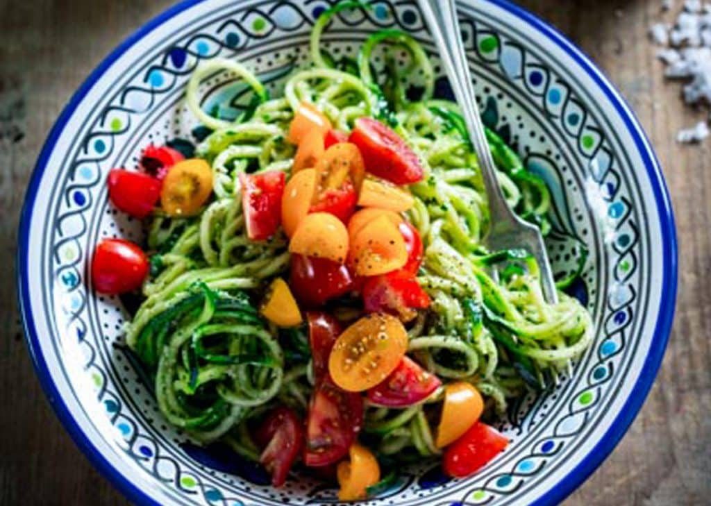 No-cook zucchini noodles with pesto
