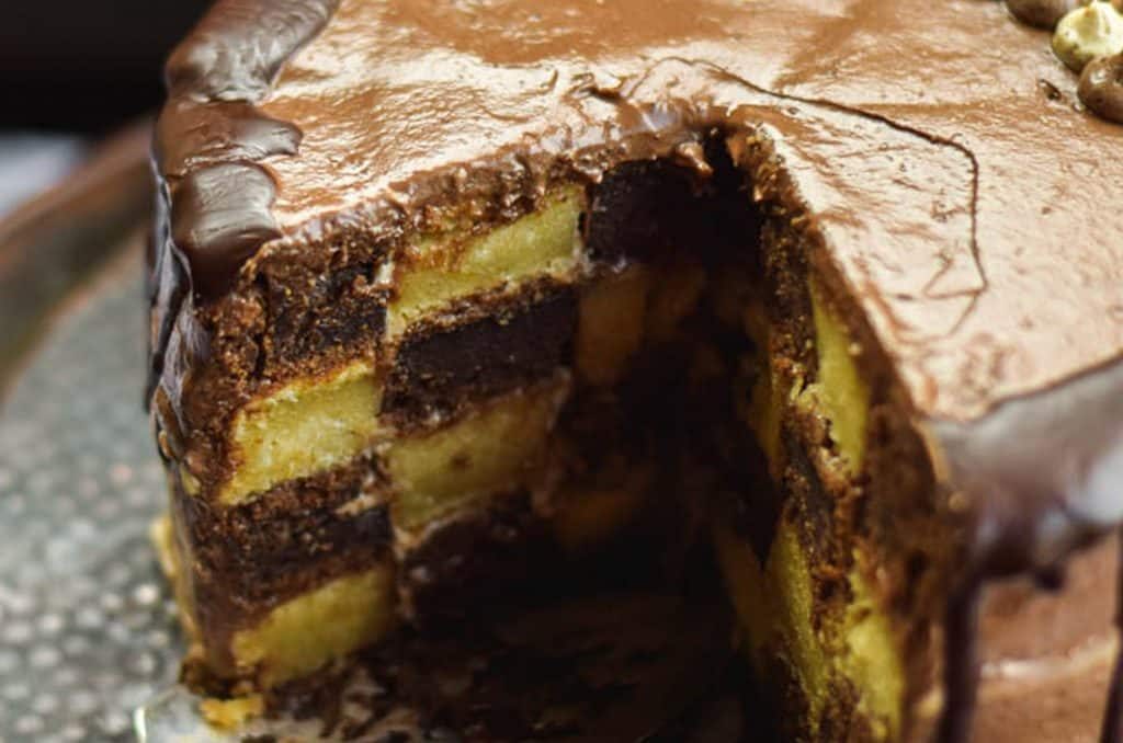 Checkered chocolate tahini layer cake