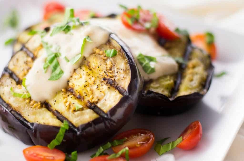 Grilled eggplant with tahini yogurt sauce