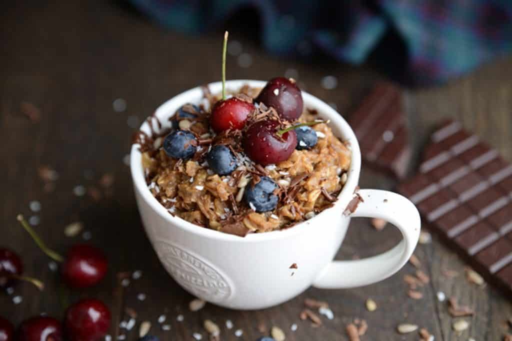 Coffee oatmeal with cherries