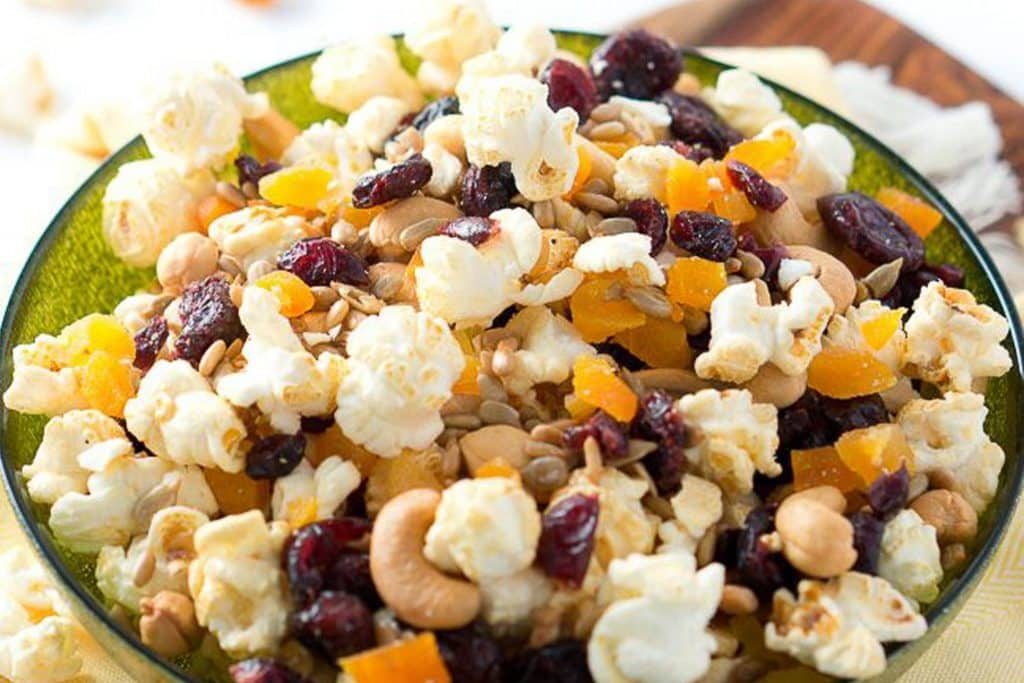 Healthy popcorn trail mix